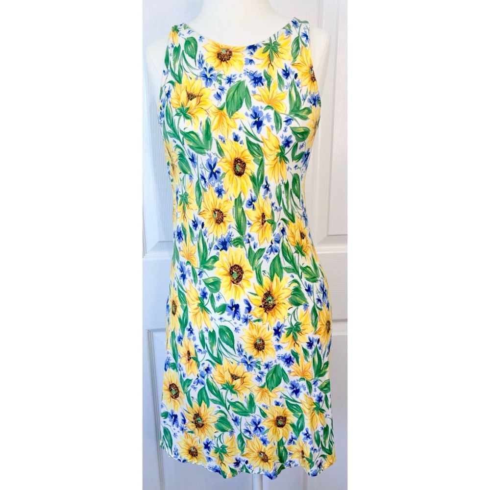 Sunflower Print Mini Dress in Yellow - Sleeveless Summer Style